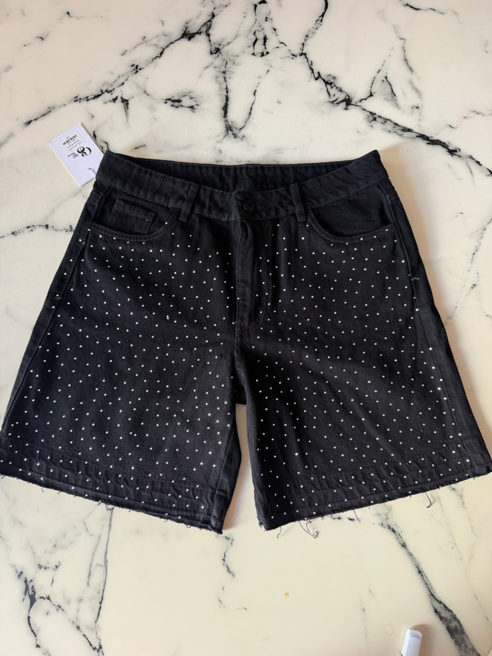 Black with Diamonds Women's Bermuda Shorts - Casual Mid-Rise